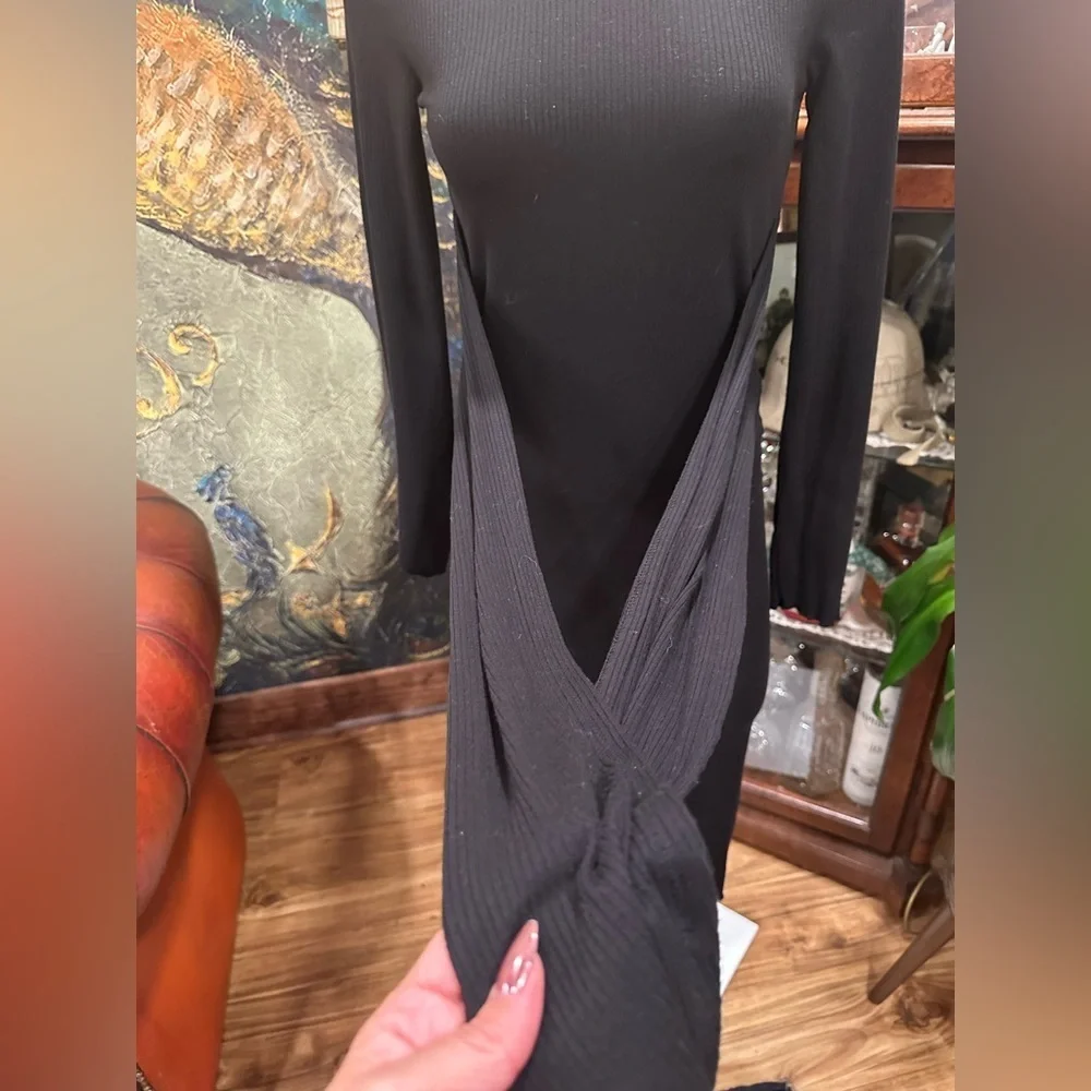 Forever 21 Long Sleeve Ribbed Knit Bodycon Sweater Dress Black - Picture 6 of 6